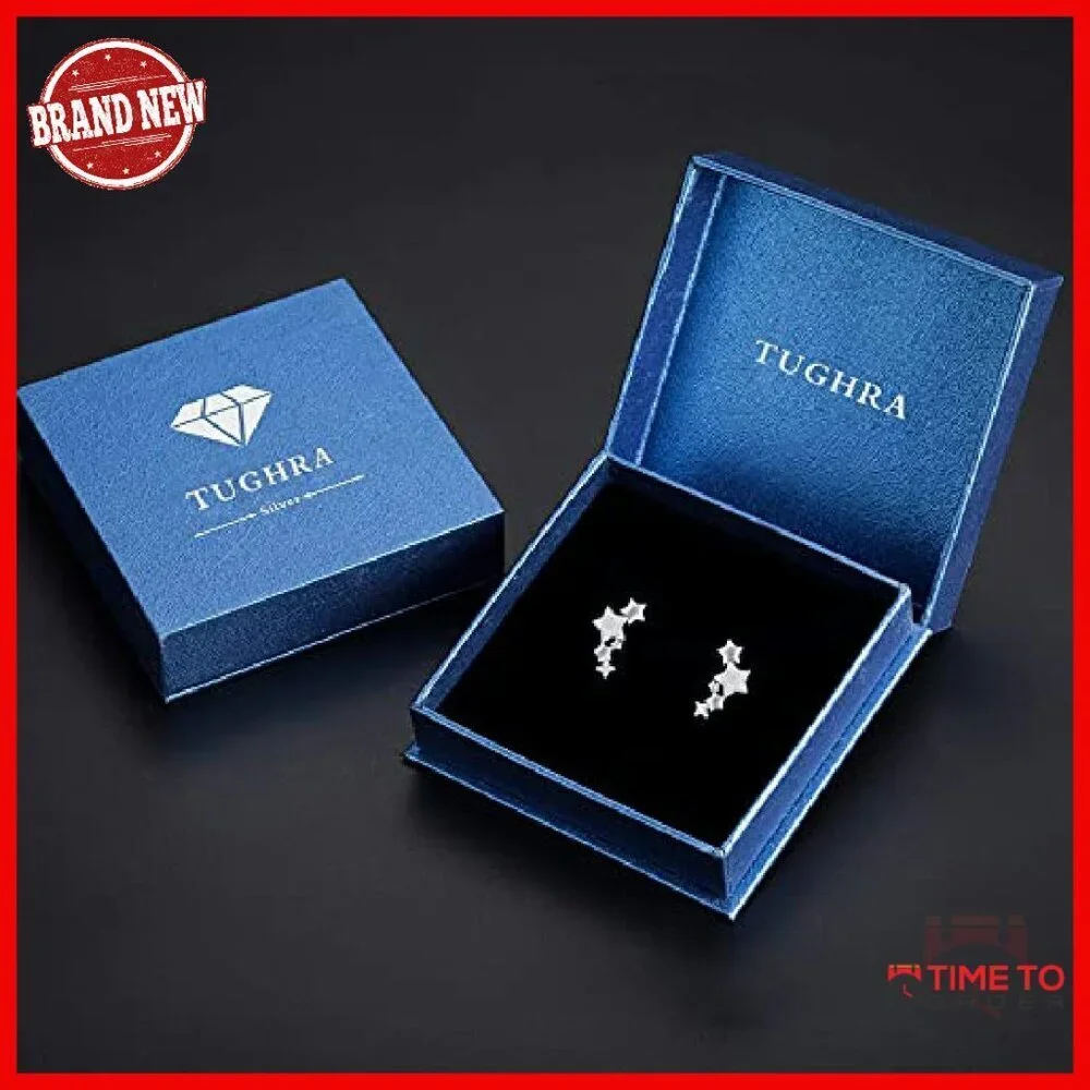 Sterling Silver Star Stud Earrings with Opal and Zirconia Tail